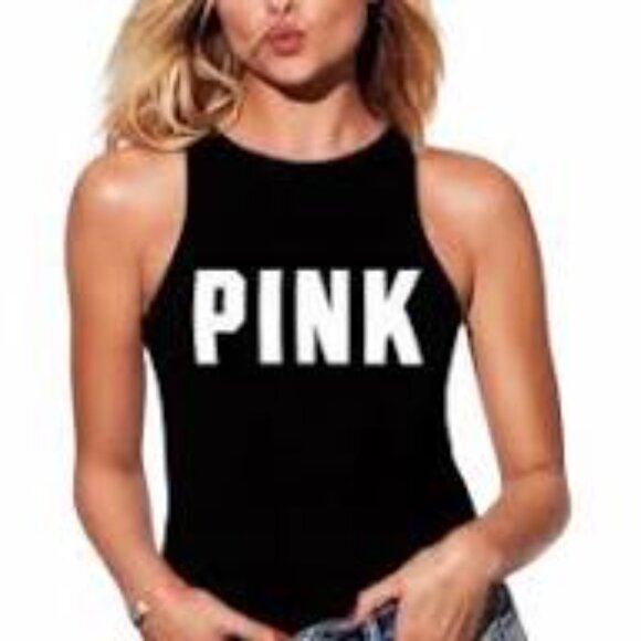 Victoria's Secret PINK Black Sleeveless Tank Logo Bodysuit Sz XS - Picture 1 of 6